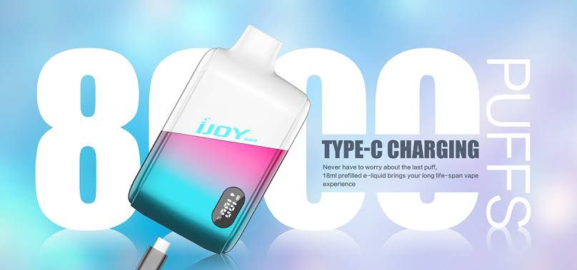 ijoy 8000 puffs , 50mg . LCD display screen , rechargeable ,