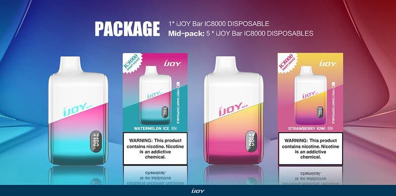 ijoy 8000 puffs , 50mg . LCD display screen , rechargeable ,